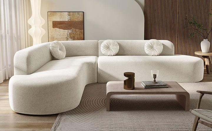 Extra Large Sectional Sofa Soft Fabric Upholstery, Elegant Curved Design With 3 Round Cushions, High - Resilience Foam For Ultimate Comfort - Beige
