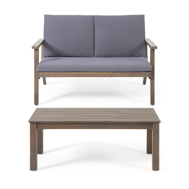 Avacyn - Outdoor Loveseat And Coffee Table Set With Cushions - Dark Gray