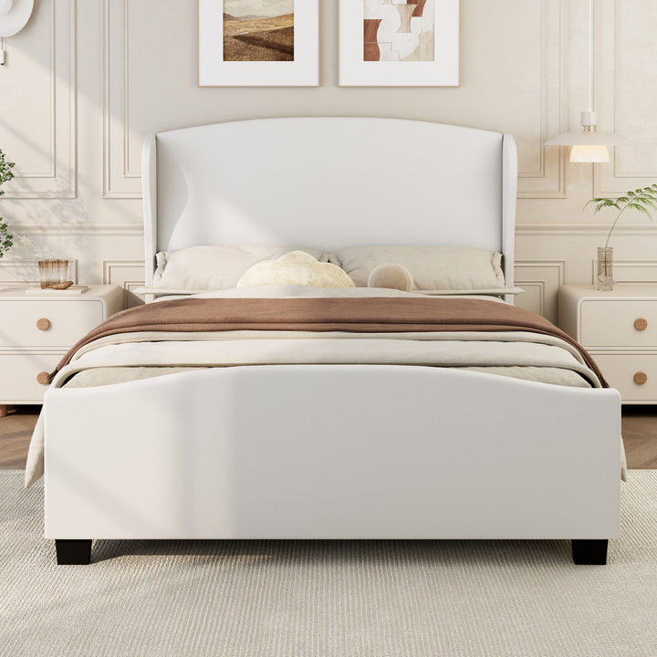 High Headboard Wingback Linen Upholstered Bed