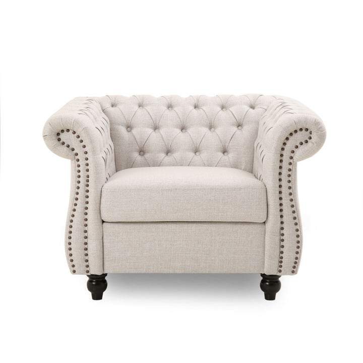 Nexuson - Upholstered Chesterfield Chair With Deep Tufted And Nailhead Trim