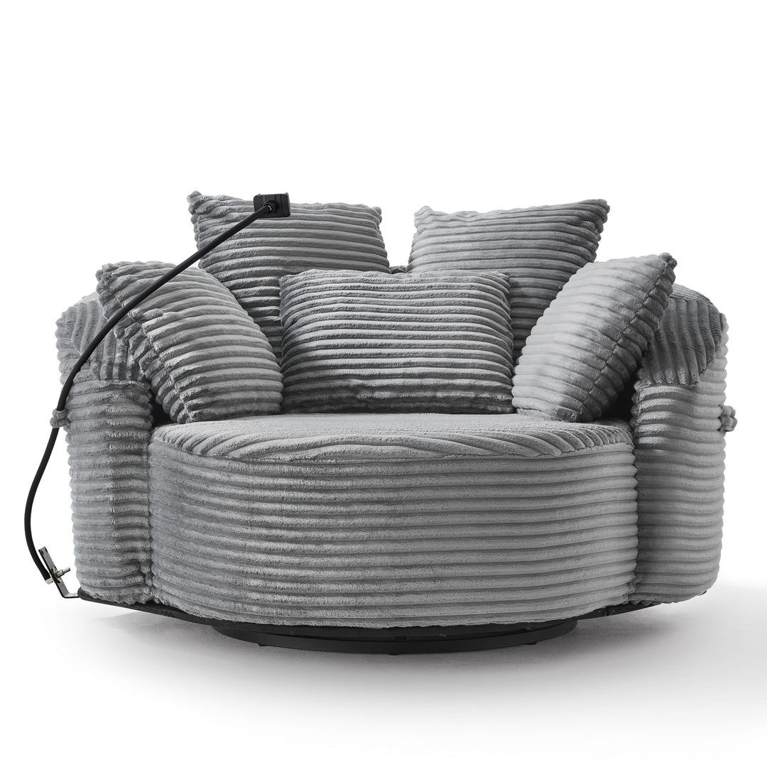 Swivel Accent Barrel Chair With Adjustable Phone Holder, 5 Pillows For Living Room