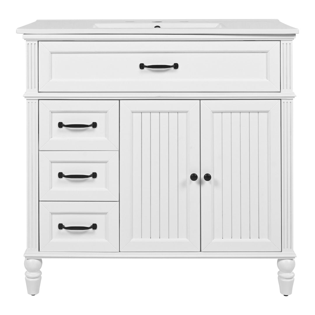 Bathroom Vanity With Sink, 2 Door Storage With Soft Closing Hinges - White