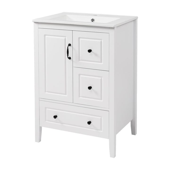 Retro Bathroom Vanity With Sink, Soft Closing Cabinet & Drawers
