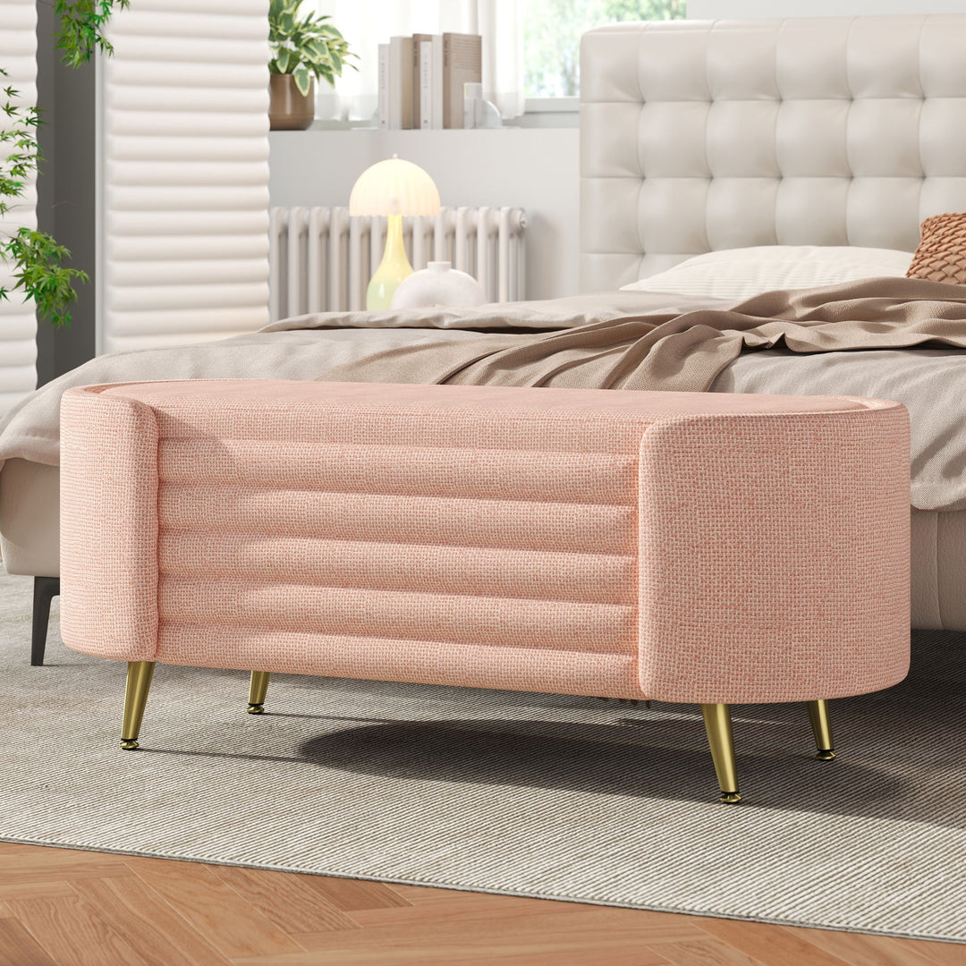 Modern Oval Storage Ottoman With Upholstery