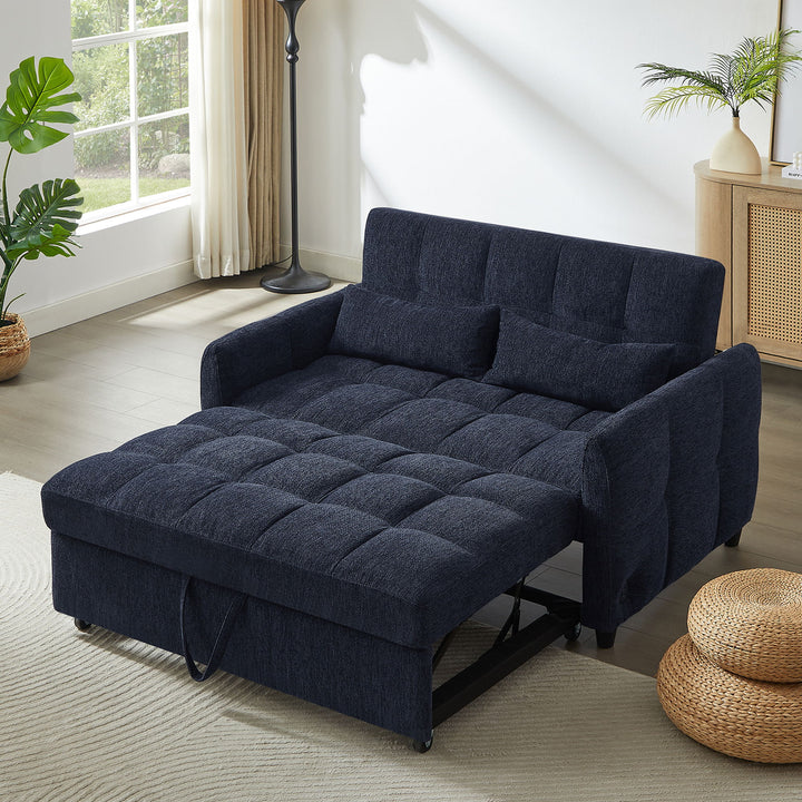 Loveseat Sofa Pull-Out Bed With Adjustable Backrest, 3 USB Ports And 2 Lumbar Pillows For Living Room
