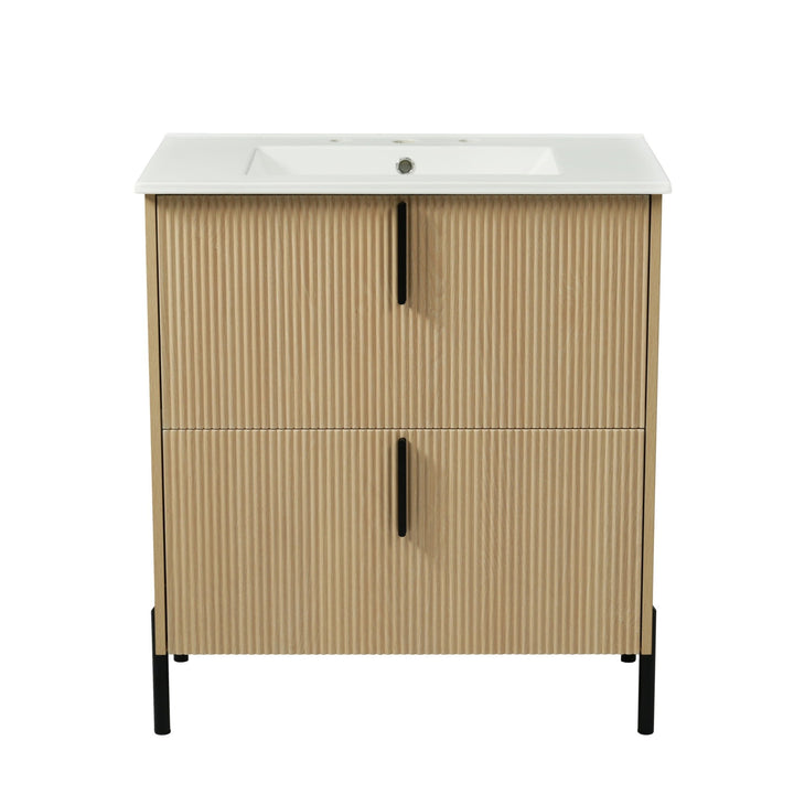 Bathroom Vanity With Ceramic Sink, Fluted Design