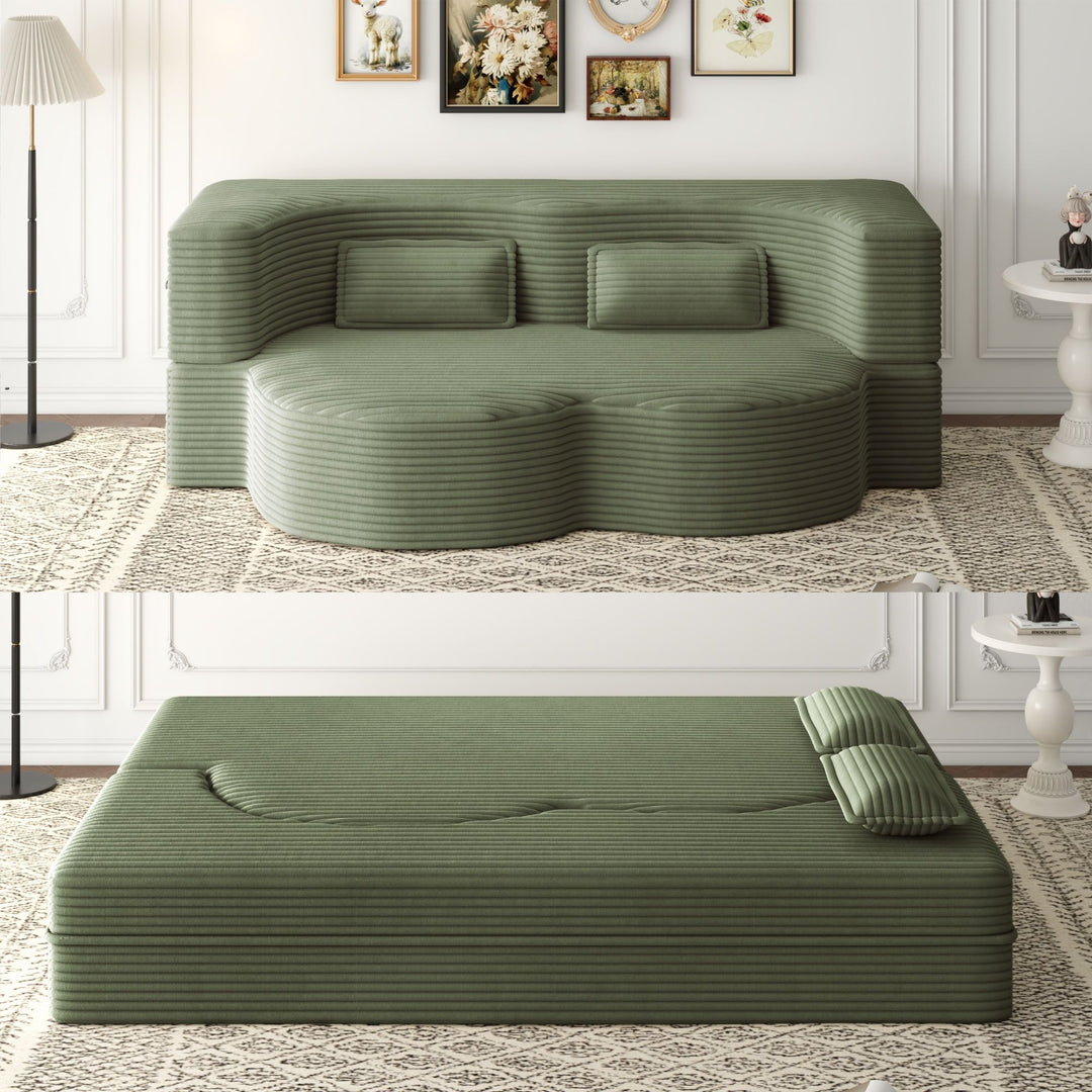Convertible Plush Corduroy Foam-Filled Sleeper Sofa Bed With 2 Pillows
