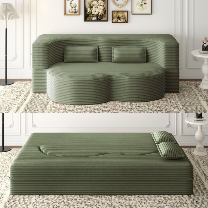 Convertible Plush Corduroy Foam-Filled Sleeper Sofa Bed With 2 Pillows