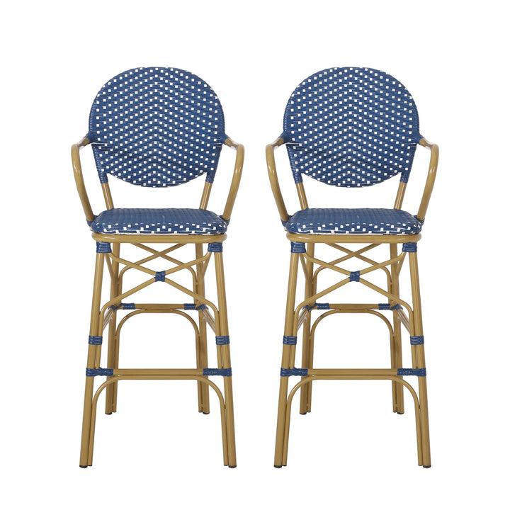 Outdoor Wicker And Aluminum French Barstools (Set of 2)