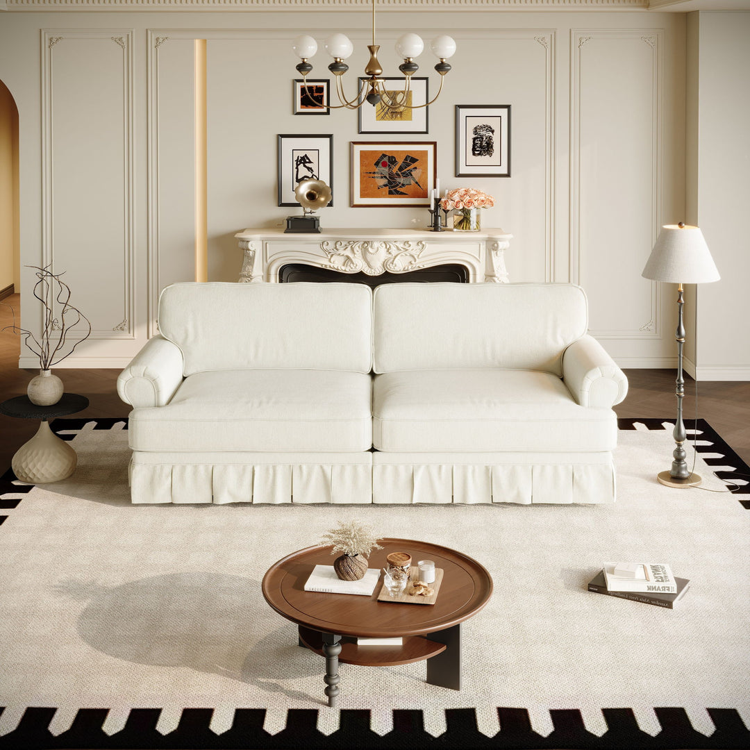 Luxuriously Comfortable Cloud Couch Sofa With Elegant Rolled Arms & Pleated Skirt Design