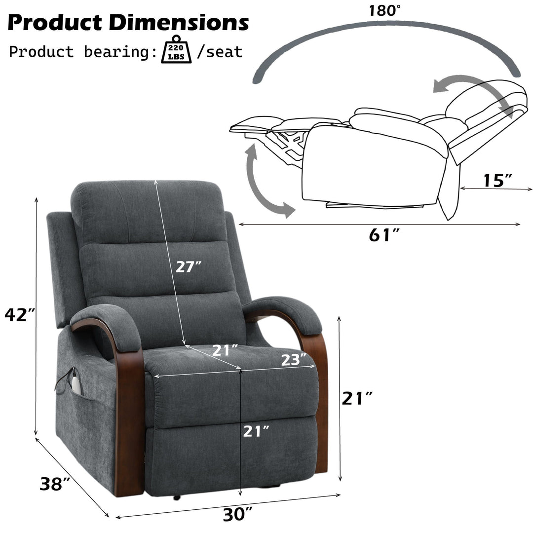Kayla - Power Recliner With Lift & Heating & Massage (Zero Gravity) - Gray