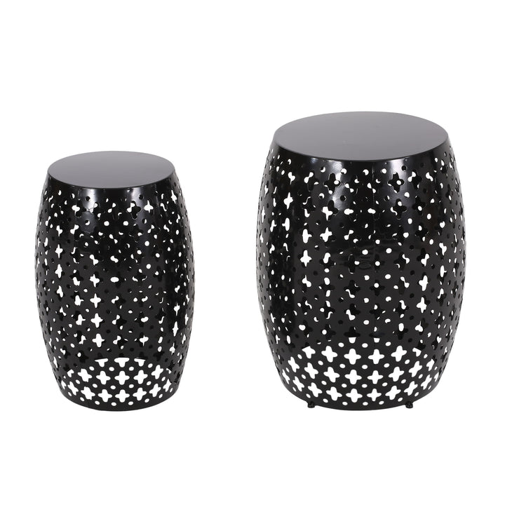 Modern Outdoor Metal End Table Set With Durable Iron Frame - Black