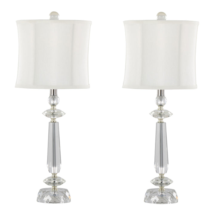 Karat - Contemporary Crystal Table Lamp (Set of 2) - Clear Crystal / Chrome / White Softback