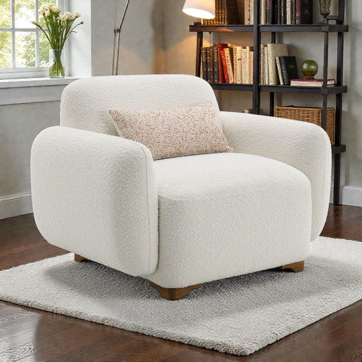 Darius - Boucle Accent Chair With 1 Toss Pillow - Beige