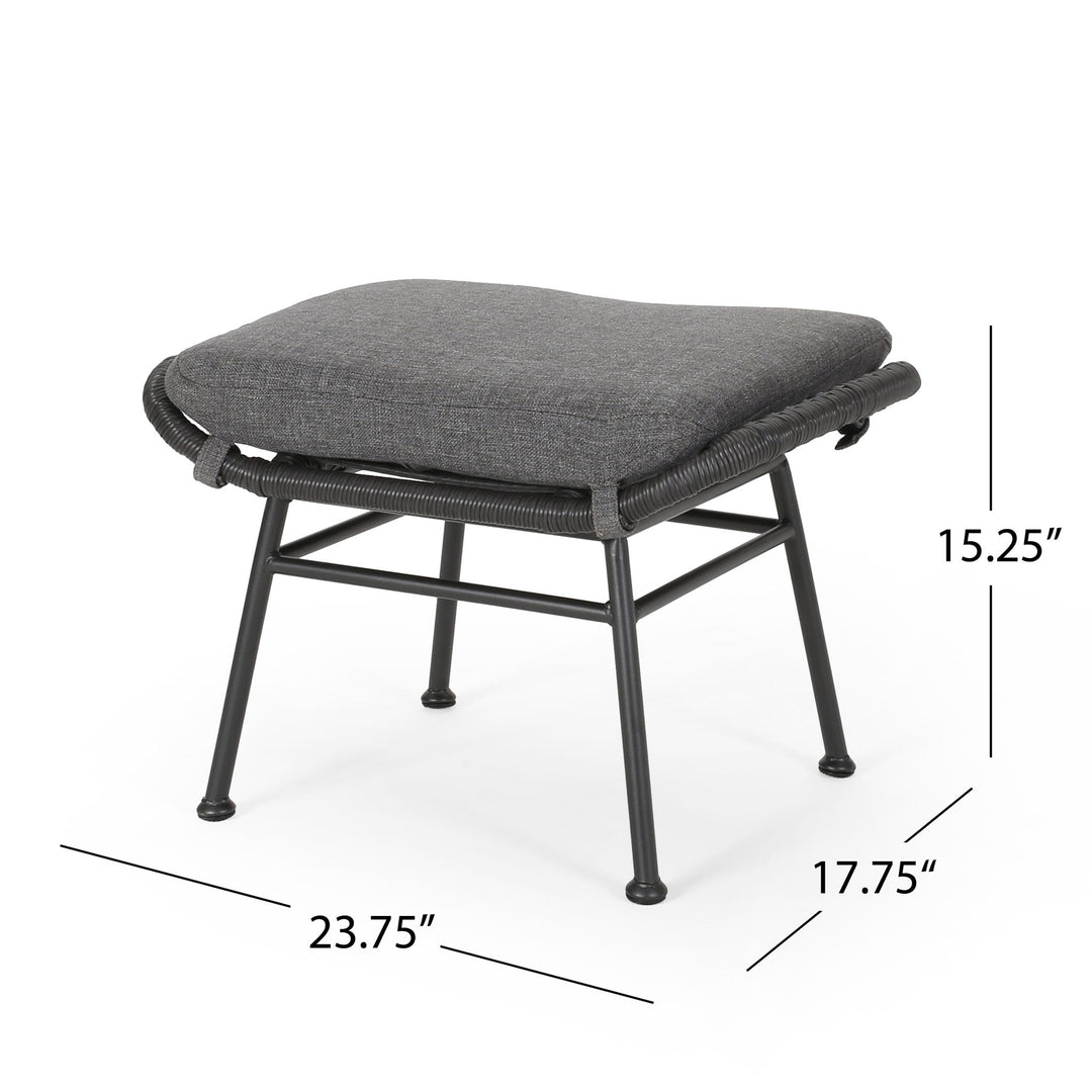 Outdoor Modern Boho Wicker Ottoman With Cushions (Set of 2)