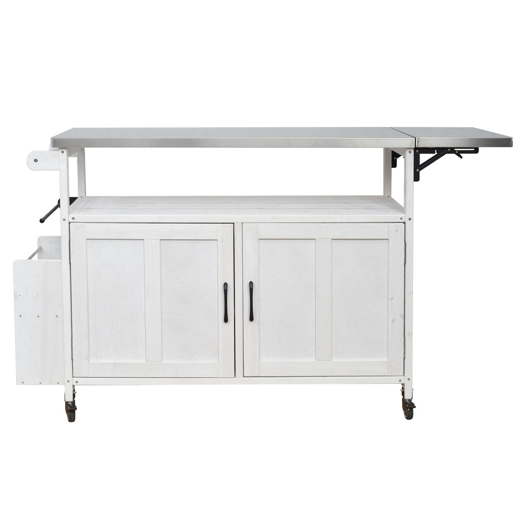 Foldable Outdoor Kitchen Island With Lockable Wheels, Storage Cabinet And Towel Rack For Patio