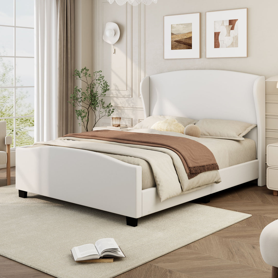 High Headboard Wingback Linen Upholstered Bed