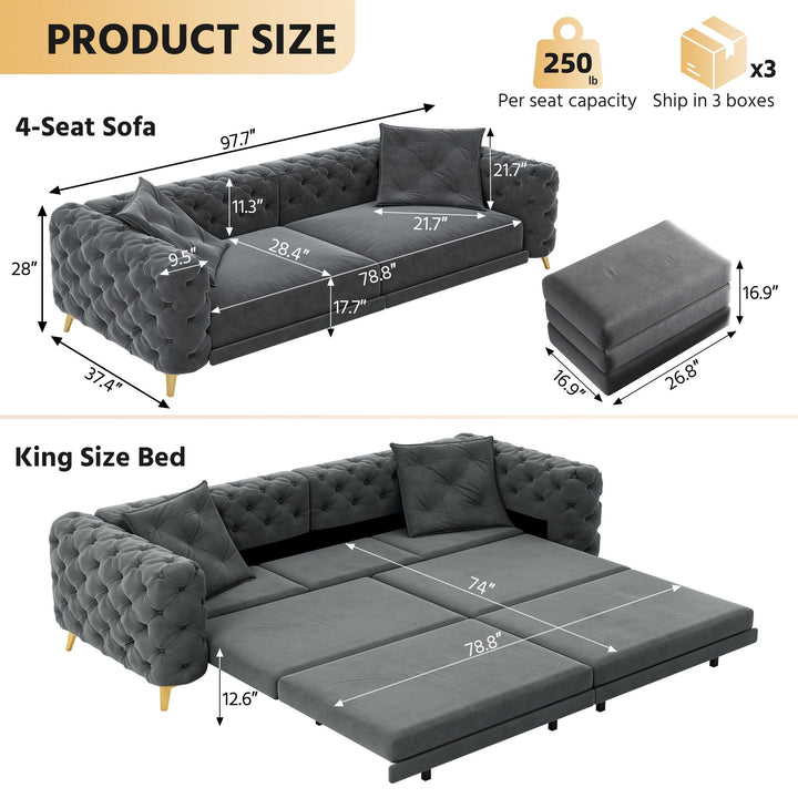 3 In 1 Convertible Sleeper, Deep Seat Pull Out Sofa Bed, Button Tufted