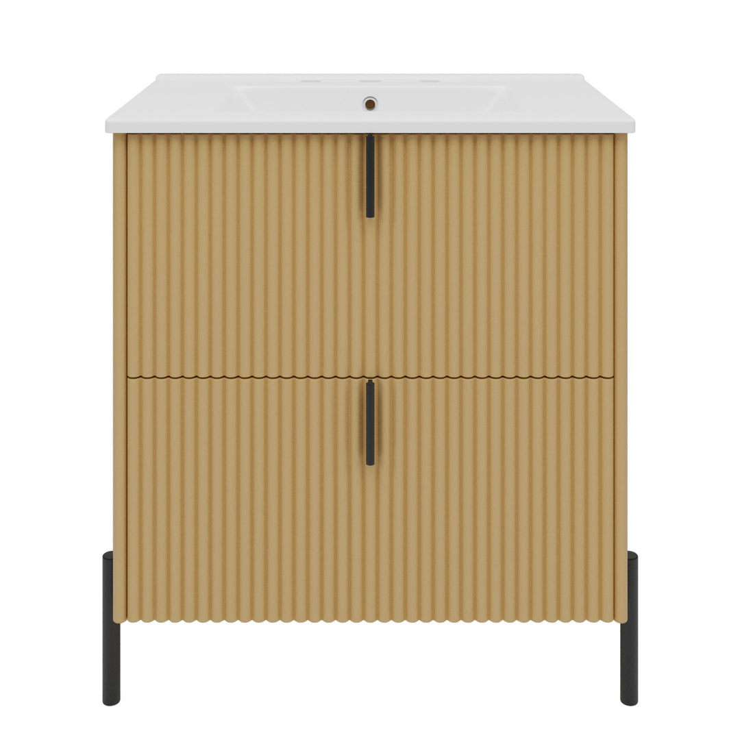 Fluted Bathroom Vanity With Ceramic Sink, Freestanding Design