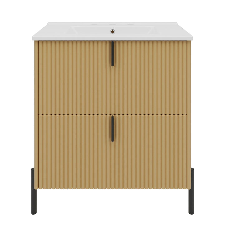 Fluted Bathroom Vanity With Ceramic Sink, Freestanding Design