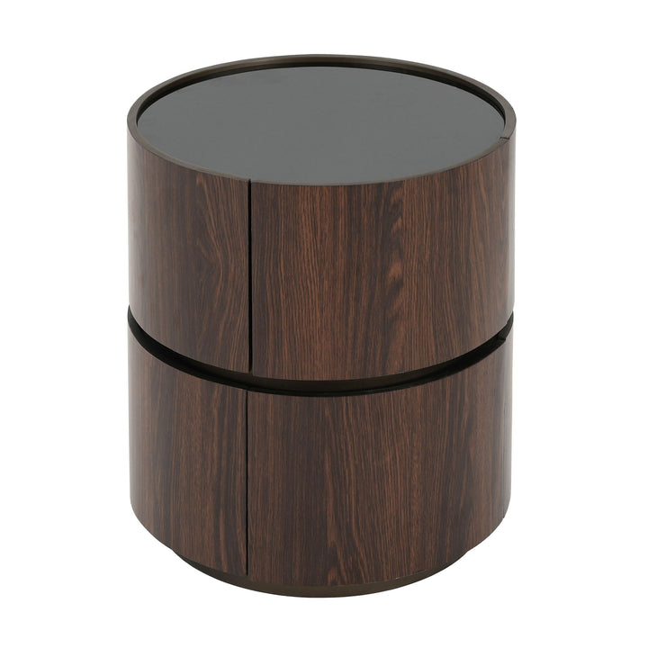 Elegant Italian High Grade Double Layer Storage Round Side Table - Brown / Black