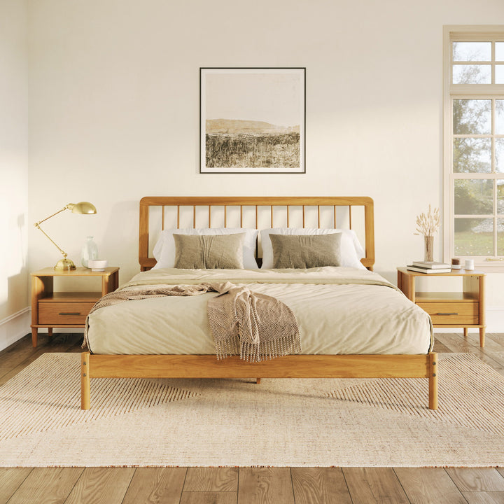 King Spindle Bed Mid Century Modern - Caramel