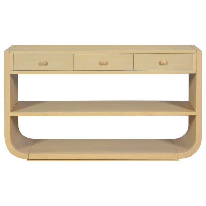 Console Table With 3 Soft Close Drawers & 2 Open Shelves - Natural