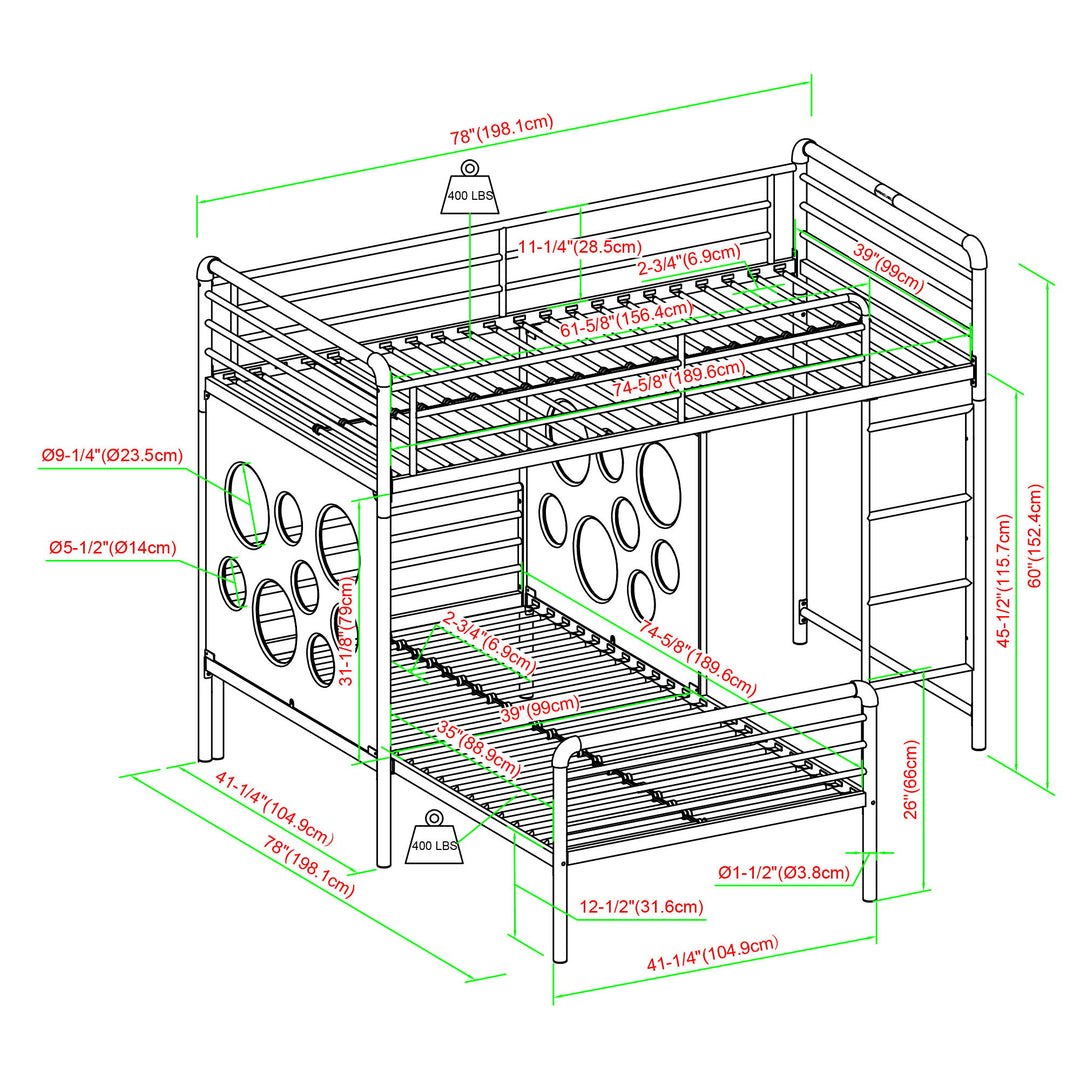 Twin Geo Cutout Colorful L-Shaped Bunk Bed
