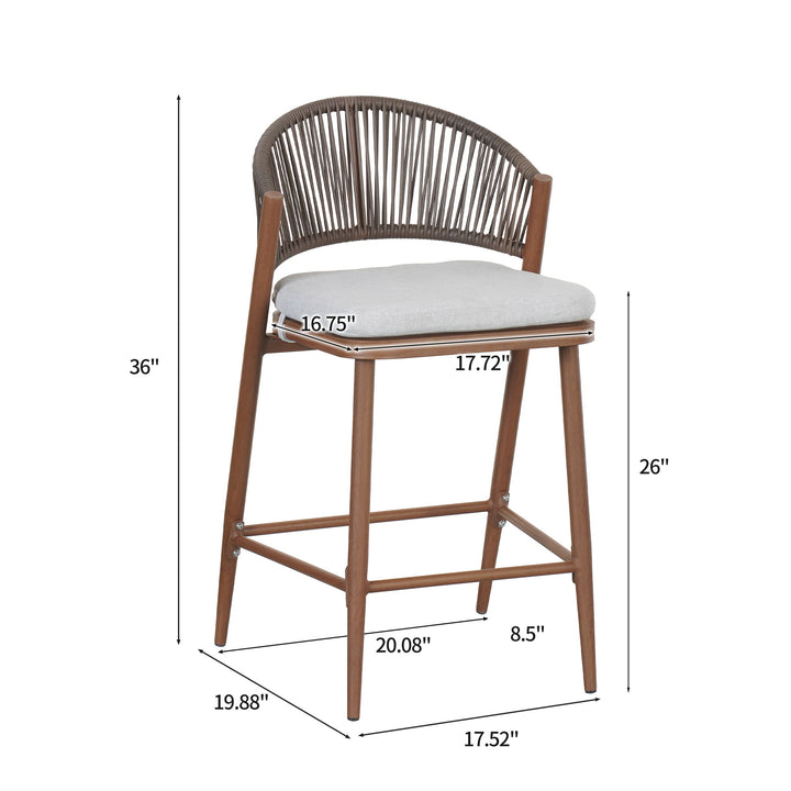 Outdoor 26" Counter Height Metal Frame Counter Stools With Scallop Shaped Backrest & Water Resistant Cushions