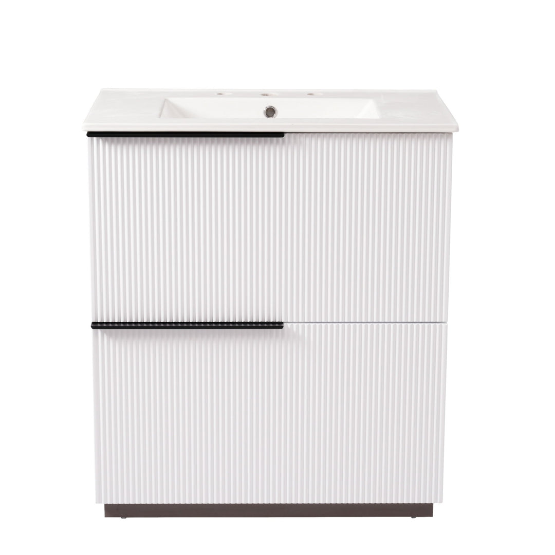 Fluted Bathroom Vanity With Ceramic Sink, Soft Close Slides