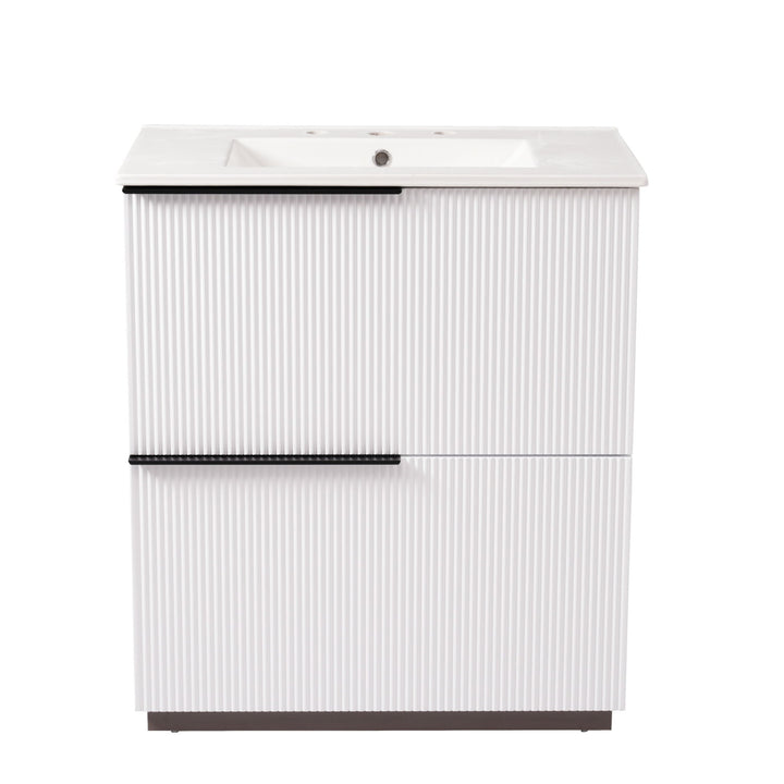 Fluted Bathroom Vanity With Ceramic Sink, Soft Close Slides