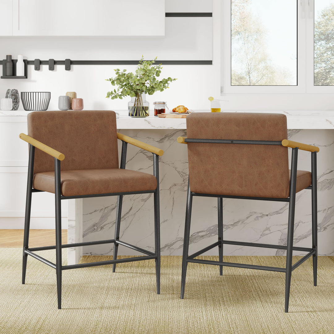 Mid Century Modern Counter Stool Set With Iron Frame