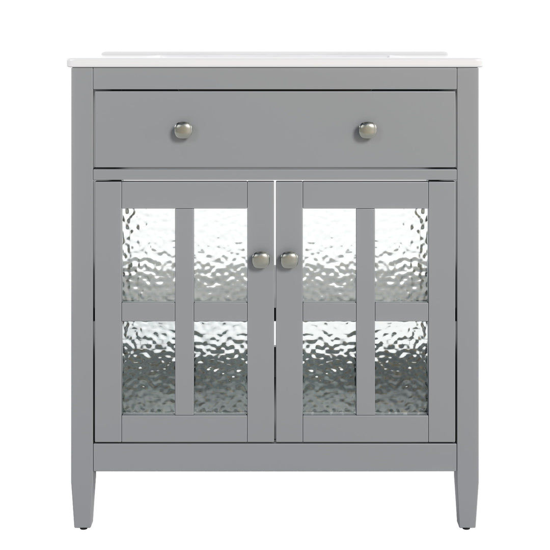 Bathroom Vanity With Ceramic Sink, Adjustable Shelf & Tip Out Tray
