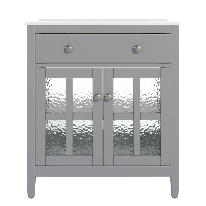 Bathroom Vanity With Ceramic Sink, Adjustable Shelf & Tip Out Tray
