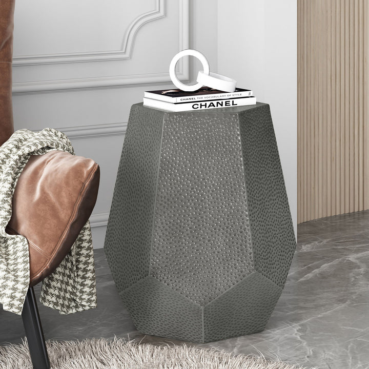 Modern Hammered Iron Geometric End Table