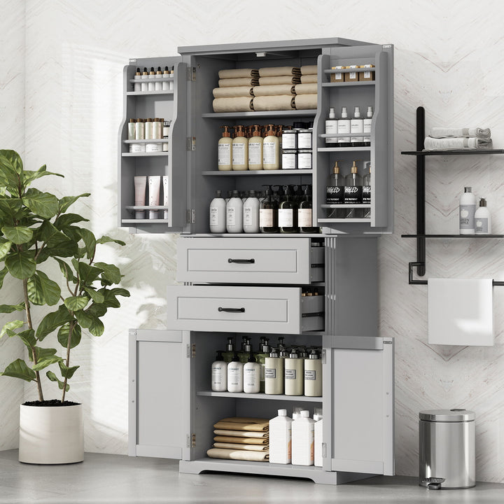 Multi Functional Storage Cabinet With Adjustable Shelves, 2 Drawers, Door Shelves