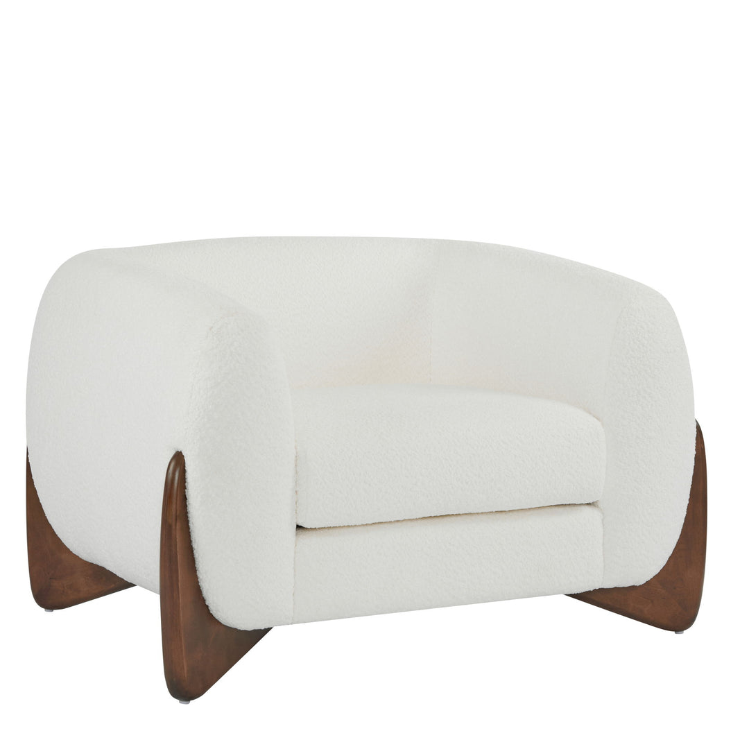 Modern Upholstered Boucle Arm Chair With Tuxedo Design And Triangular Legs