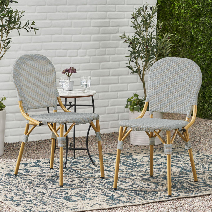 Outdoor Rattan And Aluminum Armless French Bistro Chairs (Set of 2) - Dark Gray