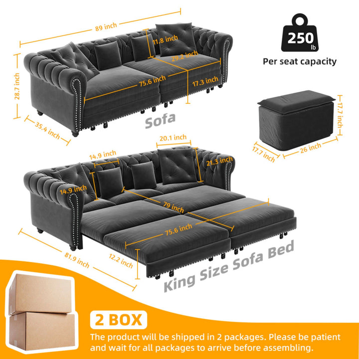 3 In 1 Pull Out Sofa Bed With Movable Ottoman