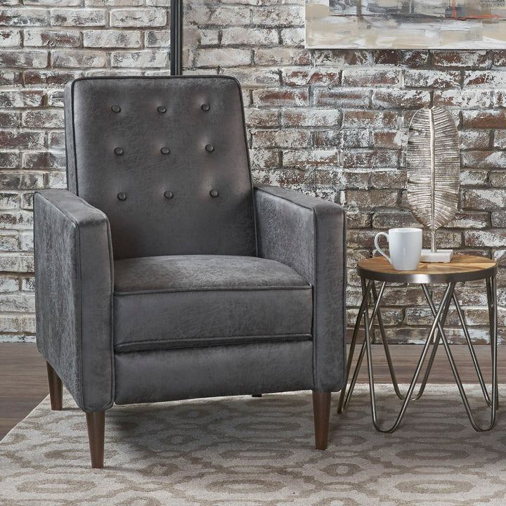 Macedonia - Mid Century Modern Button Tufted Fabric Recliner - Slate