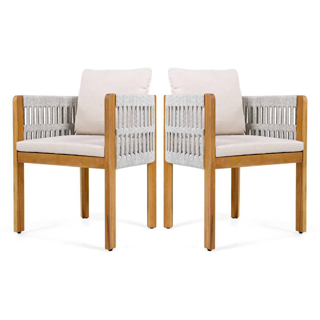 Outdoor Dining Chairs With Mix Rope Handles (Set of 2)