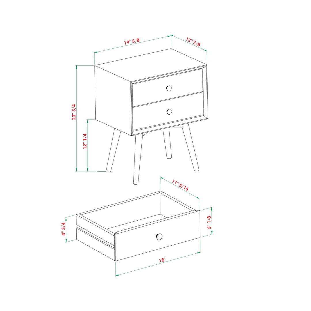 Mid Century Modern Double Drawer Nightstand - Caramel