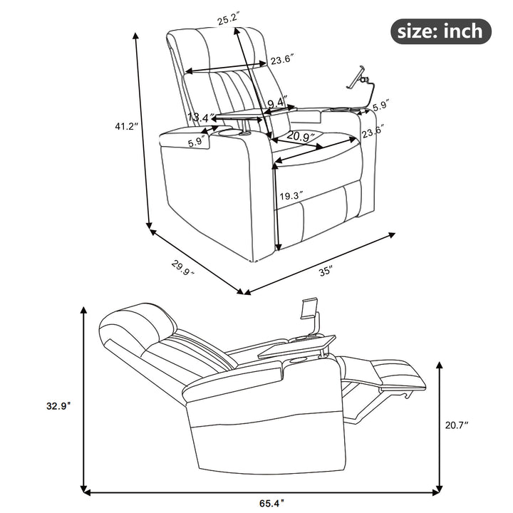 Power Recliner With Storage Arms, Cupholders, Swivel Tray Table And Cell Phone Stand - Brown