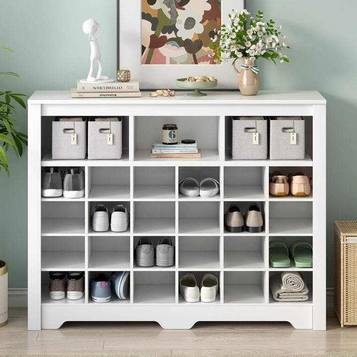 24 Shoe Cubby Console, Shoe Cabinet - White