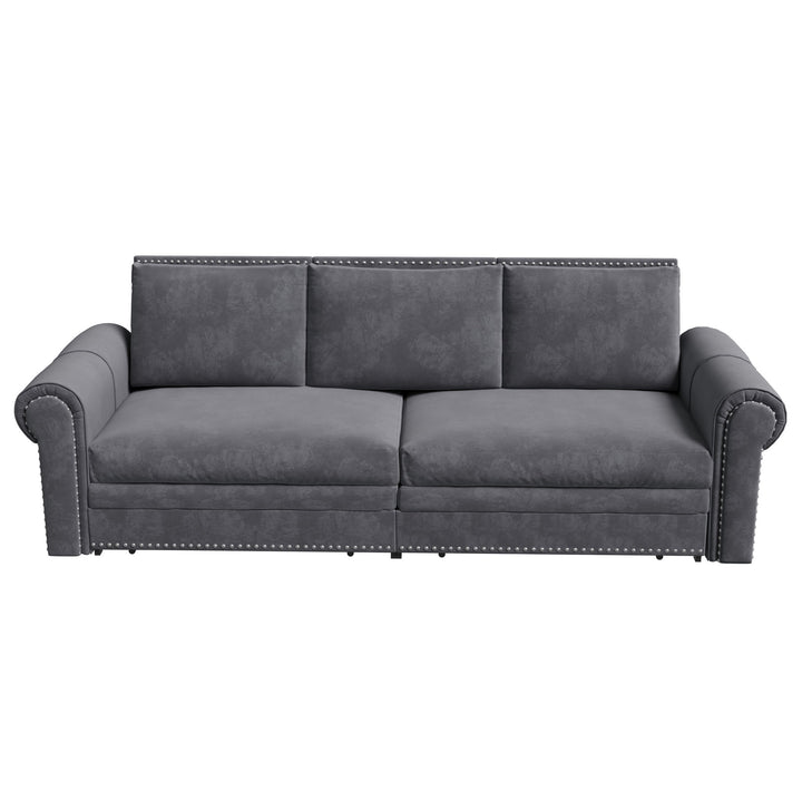 3 In 1 Convertible Sleeper Sofa With Nailhead Trim & Rolled Arm